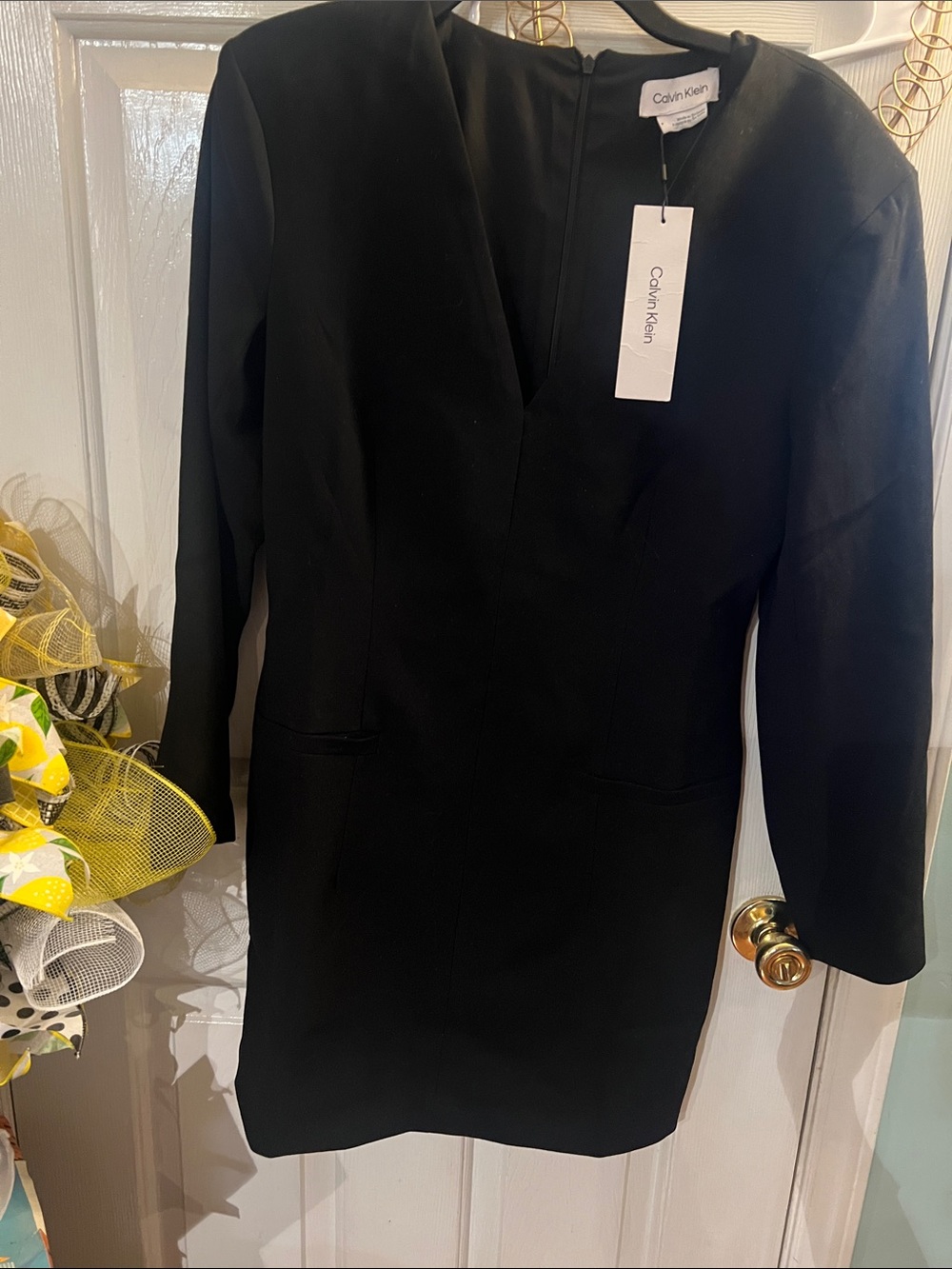 Calvin Klein Black V-Neck Long Sleeve Mini Dress, size 8. NWT. $150 retail.
